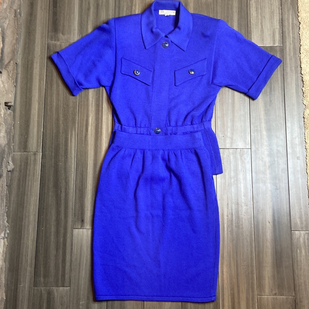 St. John Blue Knit Skirt Suit